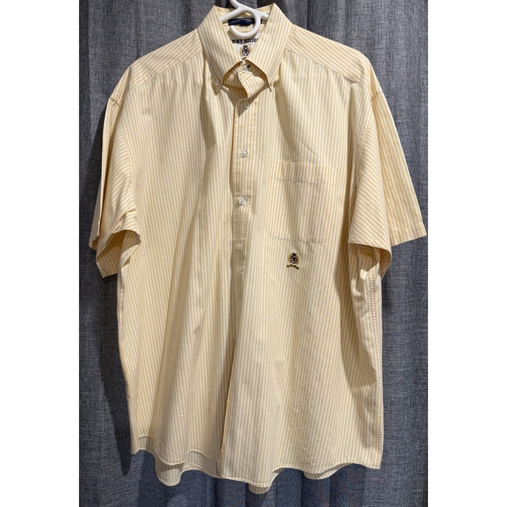 Tommy Hilfiger Vintage Striped Yellow Button Down Mens Sz 17 XL Tailored Fit